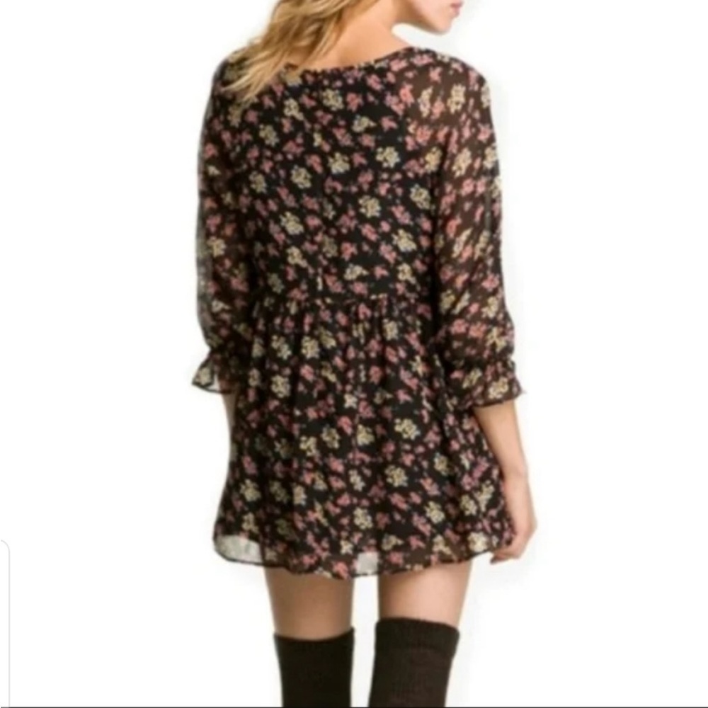 Free People Doll Pants Chiffon Baby Doll Ditsy Floral Dress w/ Smocked Bodice 2 - Picture 3 of 10